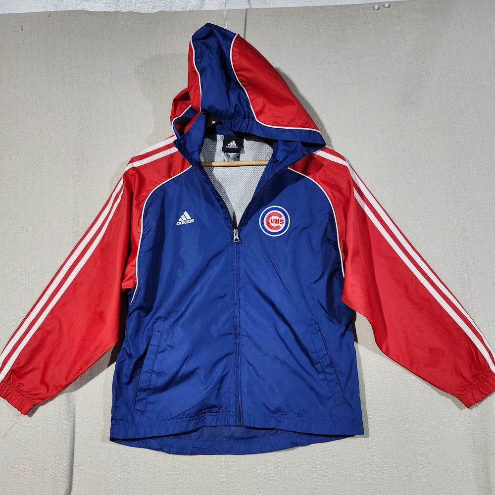 Adidas Chicago Cubs Kids Windbreaker Jacket Blue Red MLB Full Zip Medium 10/12